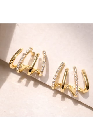 Gold Detaylı Zirkon Taşlı Ear Cuff Çok Renkli