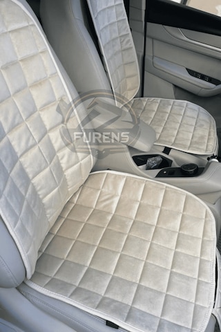 Skoda Kamiq Bej Renk Tay Tüyü Cepli & Terletmez Sırtlı Oto Koltuk Minder Seti - Koltuk Koruma Kılıfı Ön & Arka Tam Set