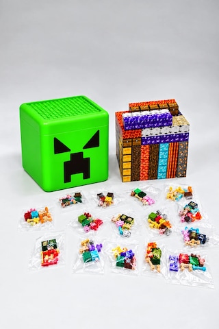 Creeper Kutulu Minecraft Manyetik Blok Seti - 300 Parça + 15 Karakter