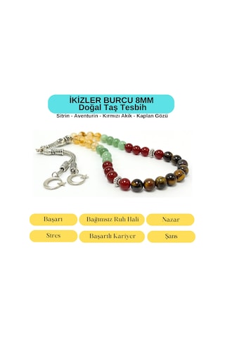 Sertifikalı İkizler Burcu 8mm 33lük Doğal Taş Tesbih