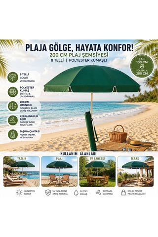 Skybelt Sky-112 Plaj Şemsiyesi 200cm Saplı Çap: 100 100cm 8 Telli Fıberglass Düz - Tek Renk - 12'li Paket Diğer