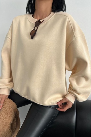 Kadın Bisiklet Yaka 3 İplik Sweat Gts024 Bej