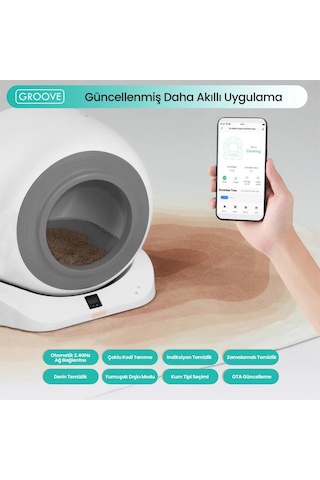 Groove Q-clean Wi-fi Otomatik Akıllı Kedi Tuvaleti Gri Ultra Sessiz+akıllı Sprey Koku Giderici+app Kontrol+akıllı Sensör