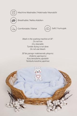 Evlen Home Nakışlı Bebek Battaniyesi Yumuşak Wellsoft Peluş 90x100cm Çocuk Yenidoğan Mavi