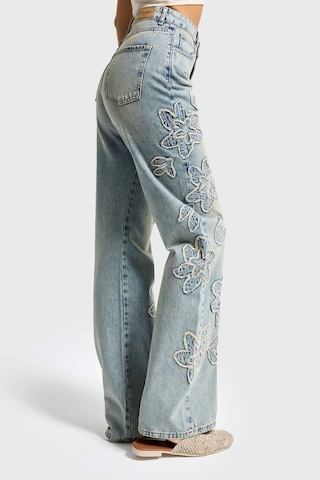 it's basic Kadın Kot Rengi 4s6-67 Straight Fit Yüksek Bel Nakış Detaylı Özel Tasarım Denim Jean Mavi