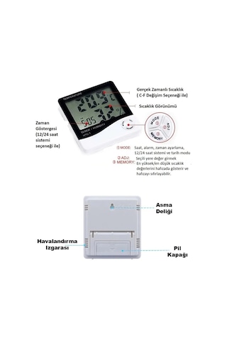 Termometre Dijital Sıcaklık Ve Nem Ölçer Duvar Tipi Masa Tipi Lcd Ekran Saat Alarm