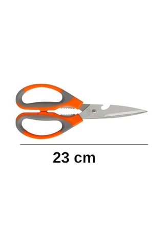 Mutfak Makası Paslanmaz Çelik Çok Amaçlı, Ergonomik Saplı, 23 Cm Dayanıklı Kesme Makası Turuncu-gri
