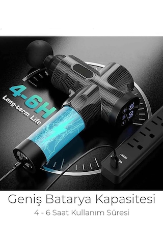 Profesyonel 6 Başlıklı Şarjlı Sporcu Masaj Tabancası 30 Hız Kademeli + Çantalı Gri