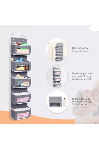 Geeksen Bej Kumaş Kapı Arkası Organizörü - 5 Bölmeli Askılı Dolap Depolama Çantası Ev Okul İçin Pratik Bej