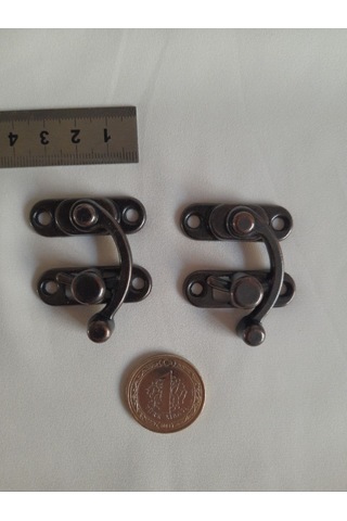 2 Adet Büyük Boy Yay Gözü Kancalı Kilit Oksit Kutu Sandık ve Kapak Klipsi 37x45 mm