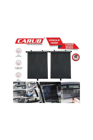 Carub Oto Güneşlik Yan Cam Perde 36x54 Cm Makaralı Otomatik Siyah 2'li Set Br4955702