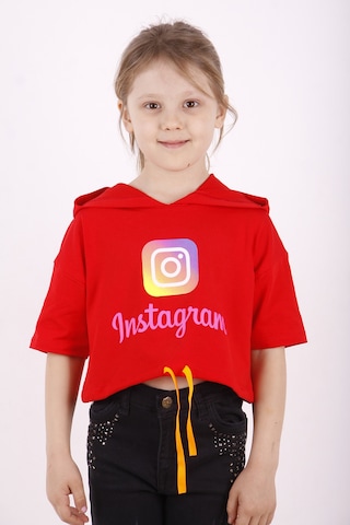 Toontoy Kids Toontoy Kız Çocuk Instagram Baskılı Kapüşonlu Tişört Kırmızı