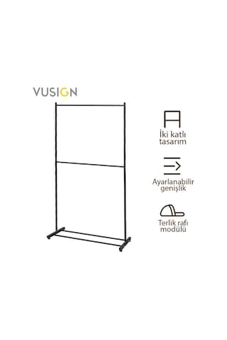 Vusıgn 2 Katlı Karbon Çelik Elbise Askısı Metal Kıyafet Askılığı 100x180 Cm Ahşap Rengi