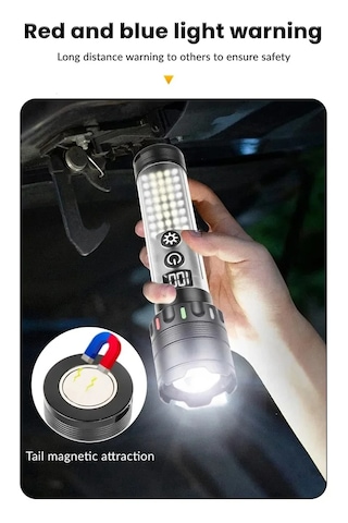 Güçlü Taktik Led El Feneri Paweınuo Sdt53 - 3800lm, 35w, Yan Cob Aydınlatma Ve Type-c Şarj Özelliğine Sahip 5250