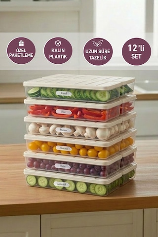 Selka Home 12 Adet 1 Lt. Nora Organizer Buzdolabı Buzluk Düzenleyici Saklama Kabı
