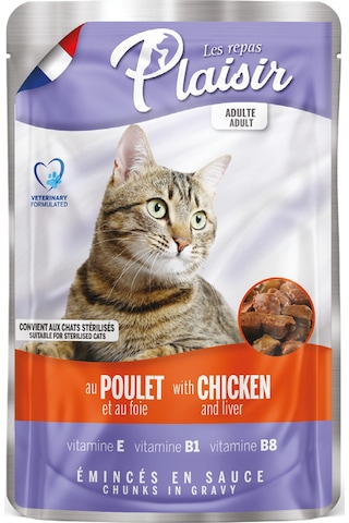 Plaisir Tavuk Etli ve Ciğerli Pouch Yetişkin Kedi Yaş Maması 100 G