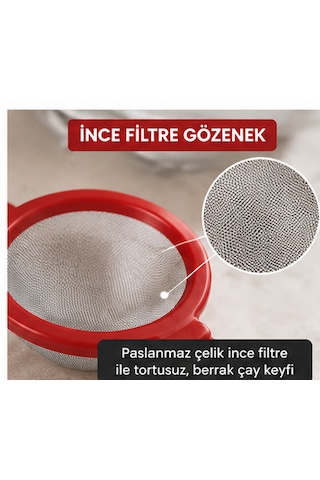 Pratik Çay Süzgeci İnce Filtreli Saplı Çay Süzgeci Mutfak Süzgeci Kırmızı