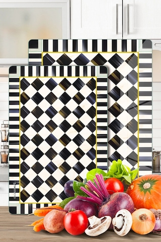 2'li Cam Kesme Tahtası Ve Sunumluk Mackenzie Desenli 20 X 30 Cm Ve 25 X 35 Cm Çok Renkli
