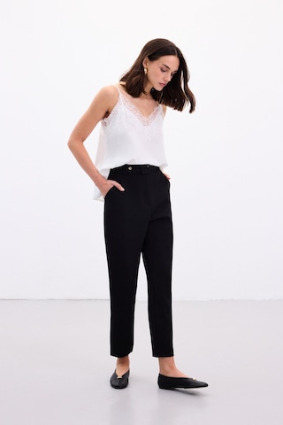 Sateen Kemerli Pantolon - Siyah-136908 siyah