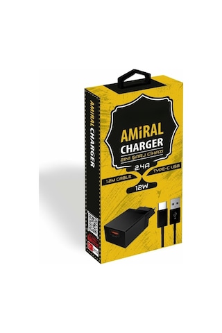 Pdateknoloji Amiral 12w 2 İn 1 Şarj Cihazı + 1.2m Type-c Kablo Siyah Kdr-30t Yerli Üretim