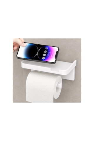 Kullanıma Uygun Tuvalet Kağıdı Askılığı Raflı Ve Yapışkanlı Matkapsız Banyo Aksesuarı 000 Açık Krem