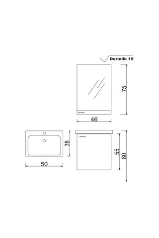 Denko Terra 50 CM Antrasit Gri Mdf Banyo Dolabı Takımı Antrasit - Gri