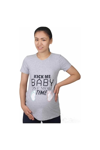 Mummy's Baby Hamile Tişört Kick Me Baby Gri