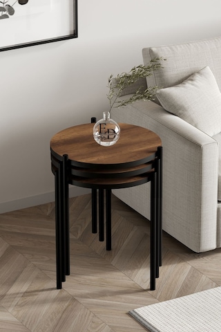 Nice 3'lü Zigon Sehpa Siyah Metal - Barok Tabla