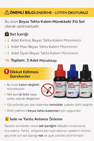 Siyah Tahta Kalemi + Mürekkep Seti 1 Mürekkep + 3 Kalem Siyah