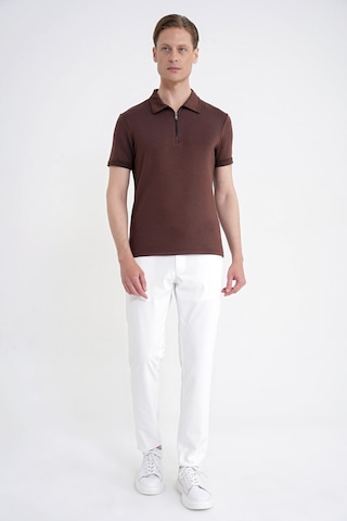 Efor Slim Fit Esnek Pamuklu Fermuarlı Kahverengi Polo Yaka Tişört Ts 926