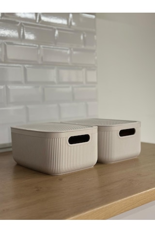 Okyanus Home Linea Smart Box Bej 2,4 Lt 2 Adet Kapaklı Çok Amaçlı Saklama Kutusu Bej