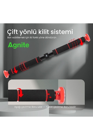 Agnıte Ayarlanabilir Kapı Barfiks Demiri 80-130 Cm Ev Tipi Fitness Kırmızı