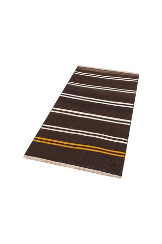 Kahverengi Beyaz Çizgili El Dokuma Anadolu Kilim