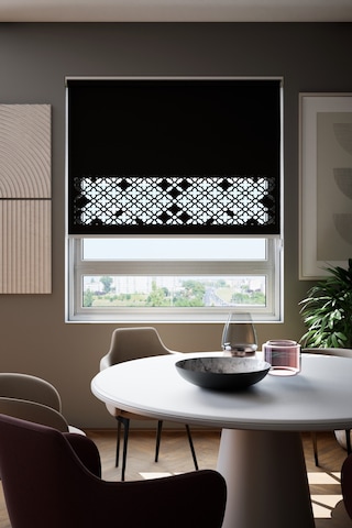 Lazer Kesim Mat Stor Perde, Lazer Kesimli Klasik Serisi, C-131008 Siyah Renk Gri