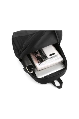 Siyah Astarlı Lüx Kumaş Çok Cepli Okul Sırt Gezi Çantası Siyah