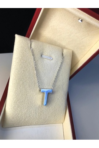 T Harfi Üç Boyutlu Beyaz Çelik Kadın Kolye Işıklı Kutuda Sevgiliye Eşe Anneye Arkadaşa Kolye Beyaz