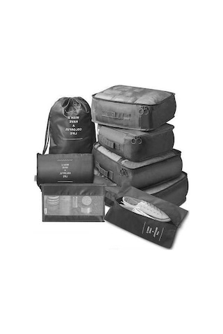 Novahub 8 Parçalı Seyahat Organizasyon Seti Siyah Düzenli Paketleme İçin Kısa Ve Uzun Yolculuklar İçin Siyah
