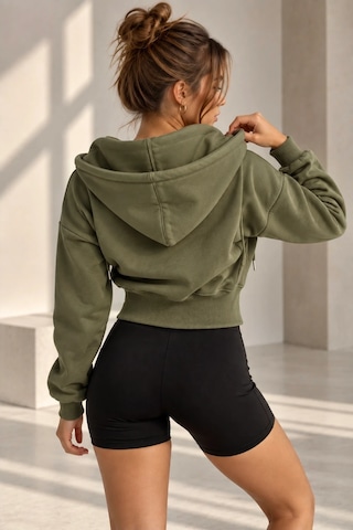 Bb Butik Basic Kapüşonlu Fermuarlı Kısa Kadın Sweatshirt Günlük Basic Model My3535 Haki