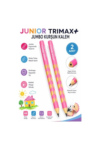 Pembe Jumbo Kurşun Kalem Oluklu 2 Adet Alpino Trimax Üçgen Oluklu Kalın Kalem Pastel Renkler Kolay Tutuş Ve Kullanım Çok Renkli