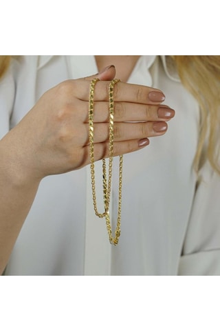 Modagümüşevi Altın Kaplama 4 Mm 925 Ayar Gümüş Pullu Zincir Kolye 59 Cm