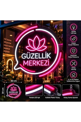 Güzellik Merkezi Neon Led Tabela Güzellik Salonu Kuaför Estetik Merkezi Işıklı Pleksi Tabela