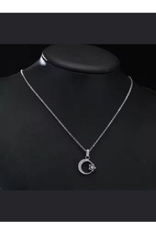 925 Ayar Gümüş Kristal Taşlı Ay Yıldız Kolye