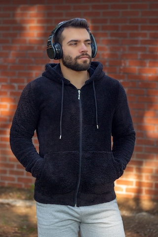 Erkek Siyah Peluş Yumoş Fermuarlı Kapüşonlu Cepli Welsoft Yelek 22ECKTERES Siyah