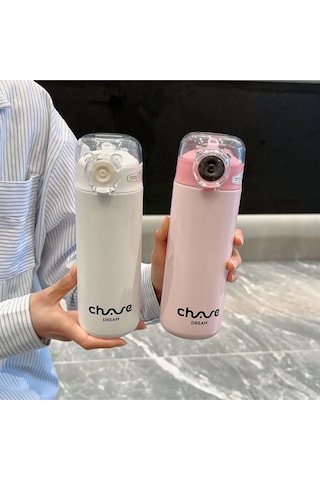 Pipetli Kapaklı Paslanmaz Çelik Isı Yalırımlı Termos Kupa 400 Ml - Beyaz Beyaz