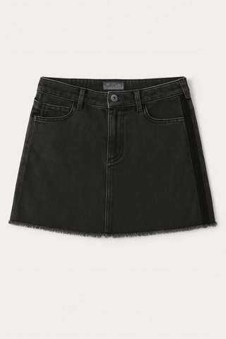 Yüksek Bel Püsküllü Mini Jean Etek Buz Mavisi