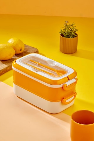 2 Katlı Lunch Box Ofis, Okul Ve Piknik İçin Pratik Yemek Kabı Sarı