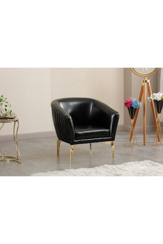 Tekli İmalattan Siyah Çizgili Deri Ofis Koltuk Takımı Siyah