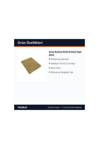 Trobus Araç Ruhsat Kılıfı Kristal Taşlı Altın