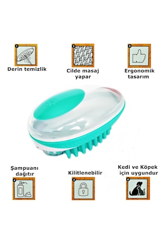Şampuan Hazneli Silikon Banyo Kedi Köpek Yıkama Fırçası Yeşil 11 CM