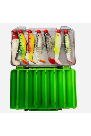 Captain Style Soft 10cm 22gr Turna Mix Set Çift Traflı 14 Gözlü Kutu 7ad Silikon Yapay Yem